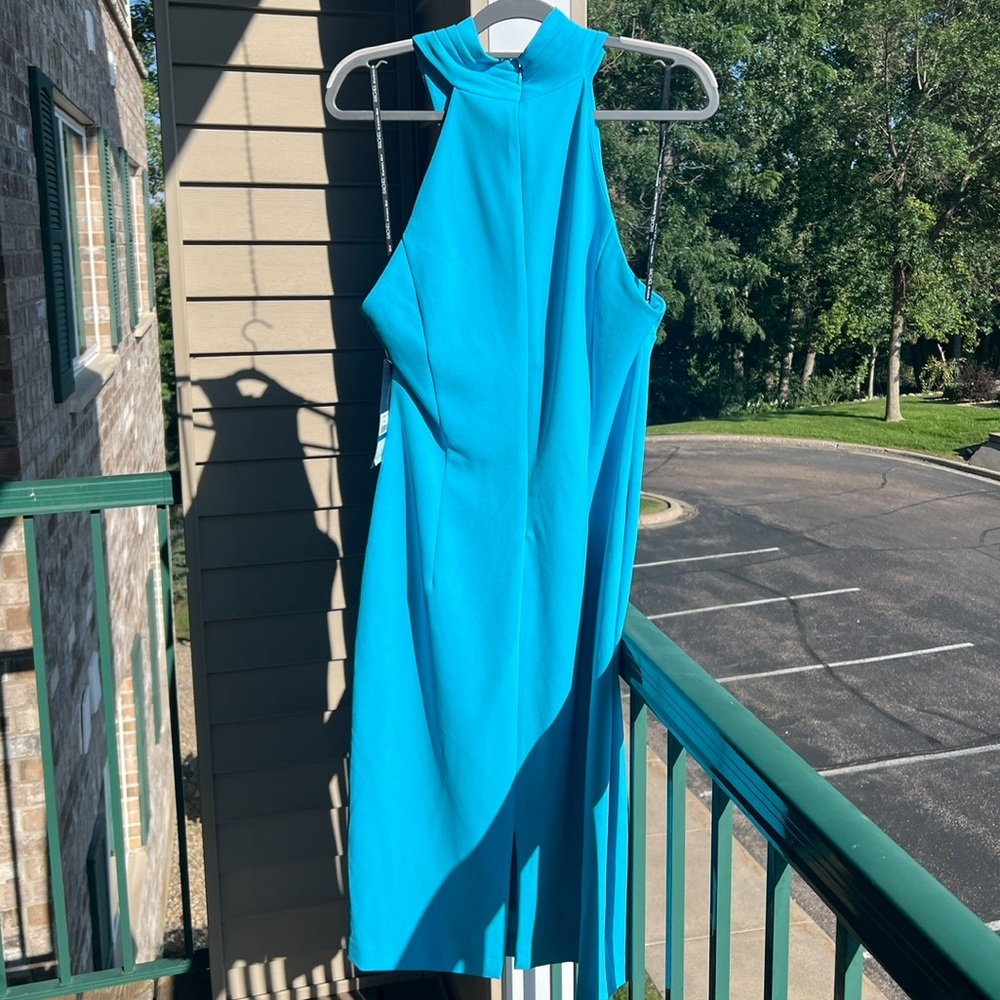 🆕🦋 Rachel Roy Aqua Blue Bodycon Midi Cocktail Dress M Wedding Party Evening - Picture 4 of 17
